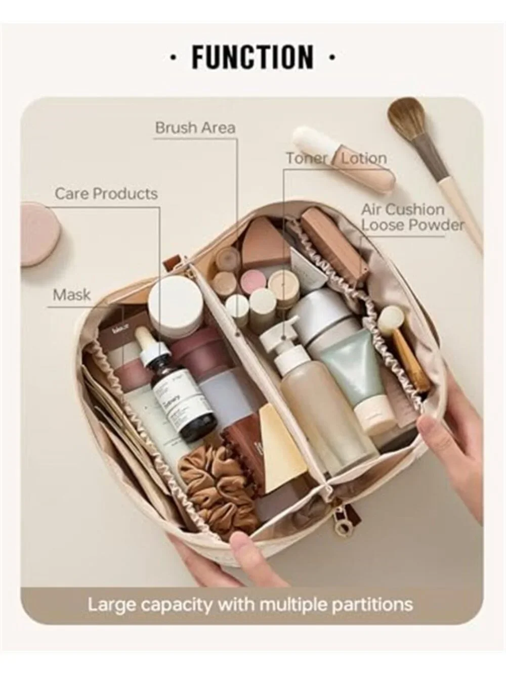 Travel Makeup Bag Cosmetic Organizer Waterproof Toiletry Case Brush Storage